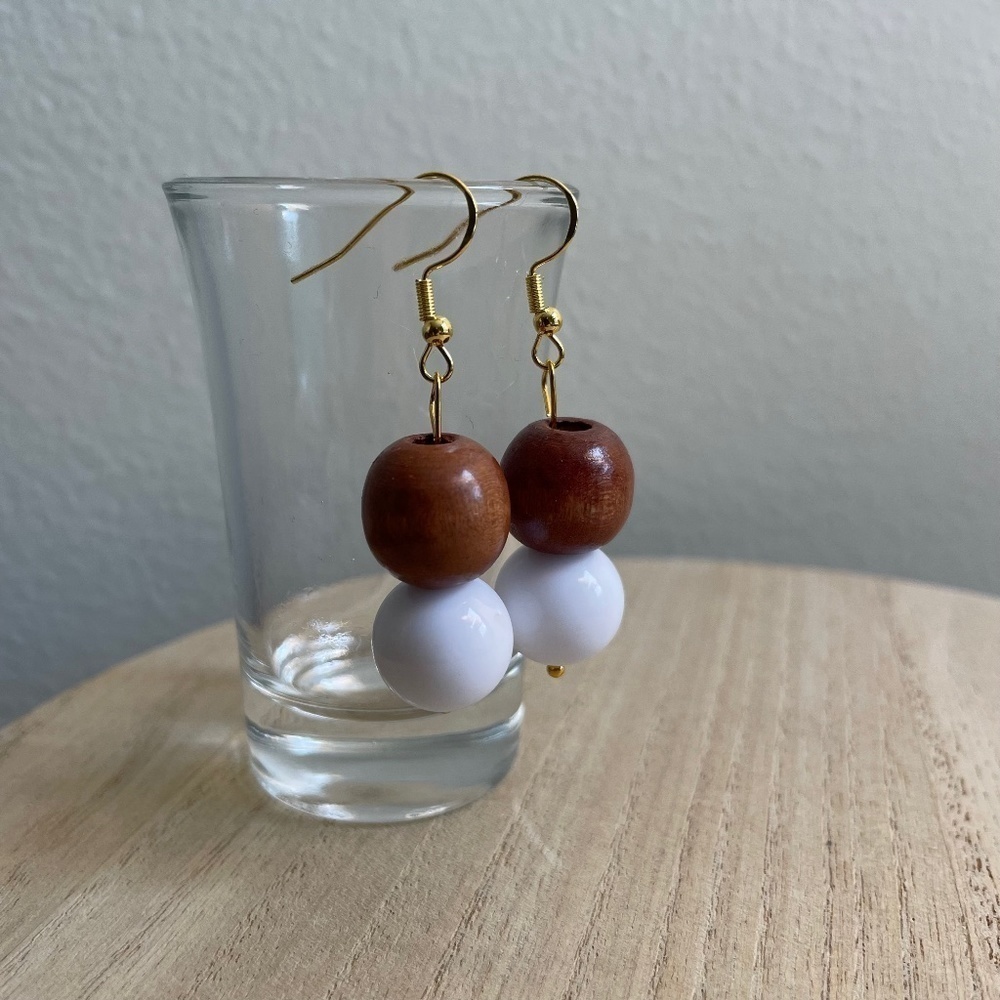 White Wood Beaded Earrings
